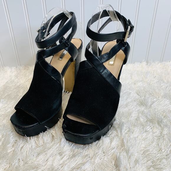 Guess Black Suede Leather Platform Heels Wrap Ankle Sz 40 Sz US 9 - Picture 2 of 16